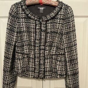 Ann Taylor Navy Black White Classic Tweed Blazer Sz 8
